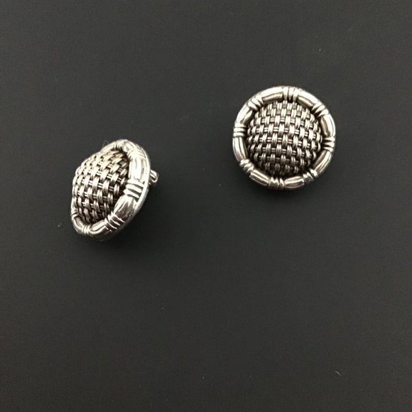 Vintage John Hardy Basketweave Earrings 925 Sterling Silver Signed - Picture 2 of 9